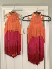 Lot of 2 dance costumes Weissmans 14338 fringe dress pink/orange - 1 LC, 1 SA
