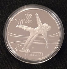 1988 Canada Calgary Olympic Winter Games Figure Skating .925 Silver Coin c/w Box