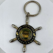 Vintage San Francisco Cable Car, Golden Gate Bridge Ship Wheel Keychain Souvenir
