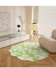 Round Rug, Soft Green Moss Rug Flowers Grass Shag Area Rug Cute Non Slip Wash...