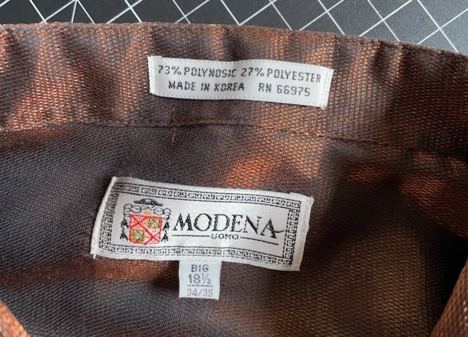 Modena Shiny Metallic Shirt Men's Big 18.5 (2X)  - 34/35 Copper Brown Y2K Club - Image 3 of 4