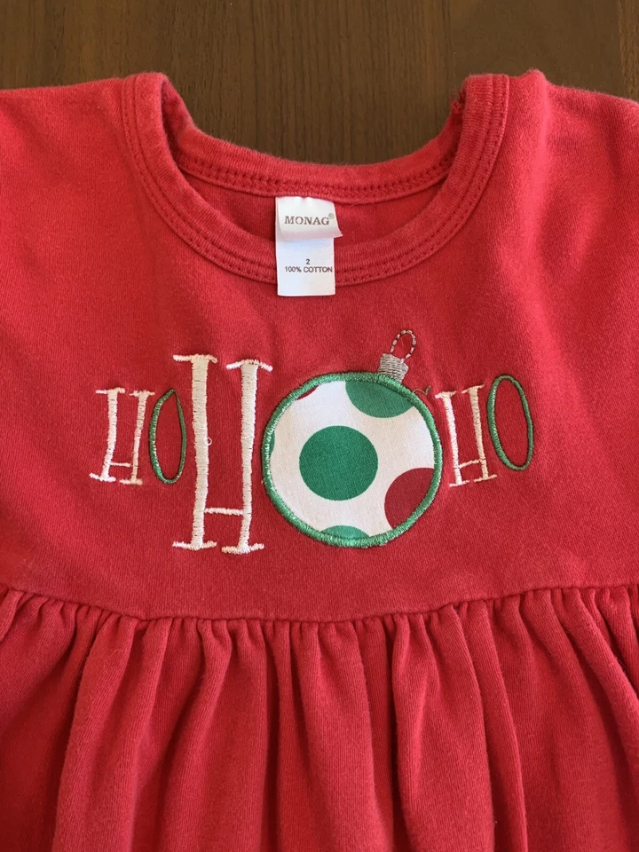 Vestido Monag 2T Adorno Navidad Ho Ho Apliques Rojo Algodón  Foto 2 de 4