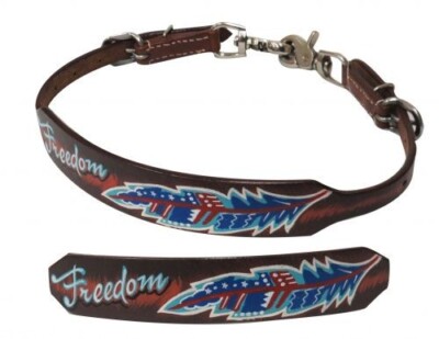 Hand Painted Freedom Feathers Design Leather Wither Strap w 2 Buckles & 2 Clips