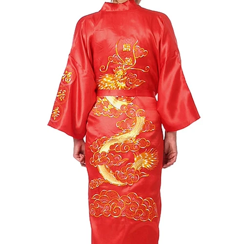 Men Satin Chinese Dragon Kimono-Silk Bathrobe Pajamas Sleepwear Gown Bath Robe - Imagen 33 de 52