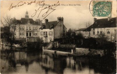 Old postcard Creil Bras de l'Oise and City Hall (377672)