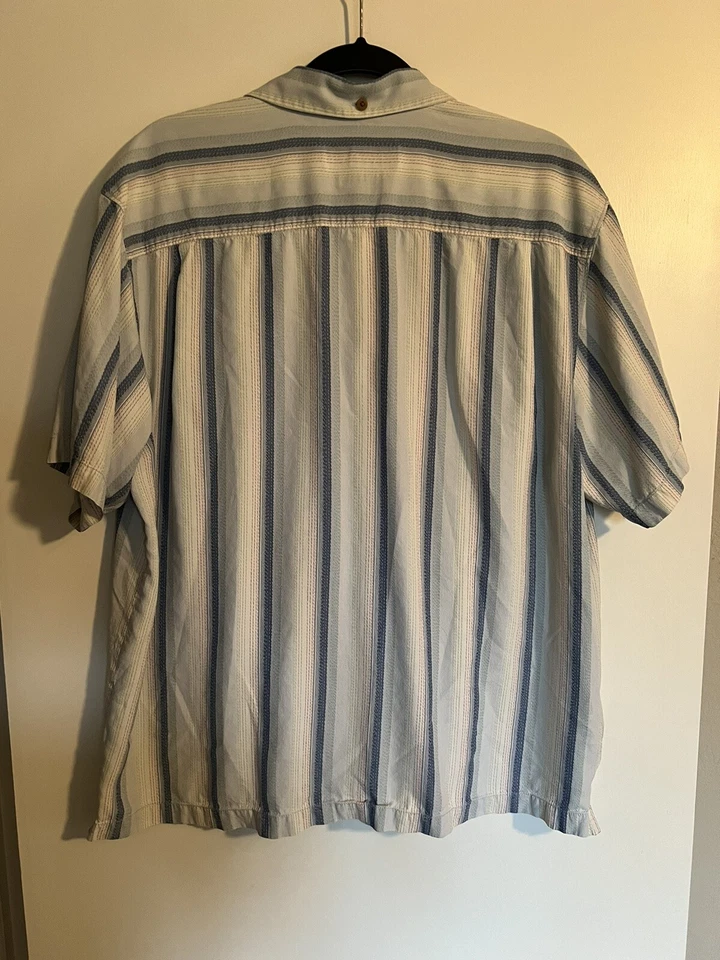 Tommy Bahama XL Silk Button Up Shirt Blue Striped Short Sleeve XL Original Fit - Image 2 of 4