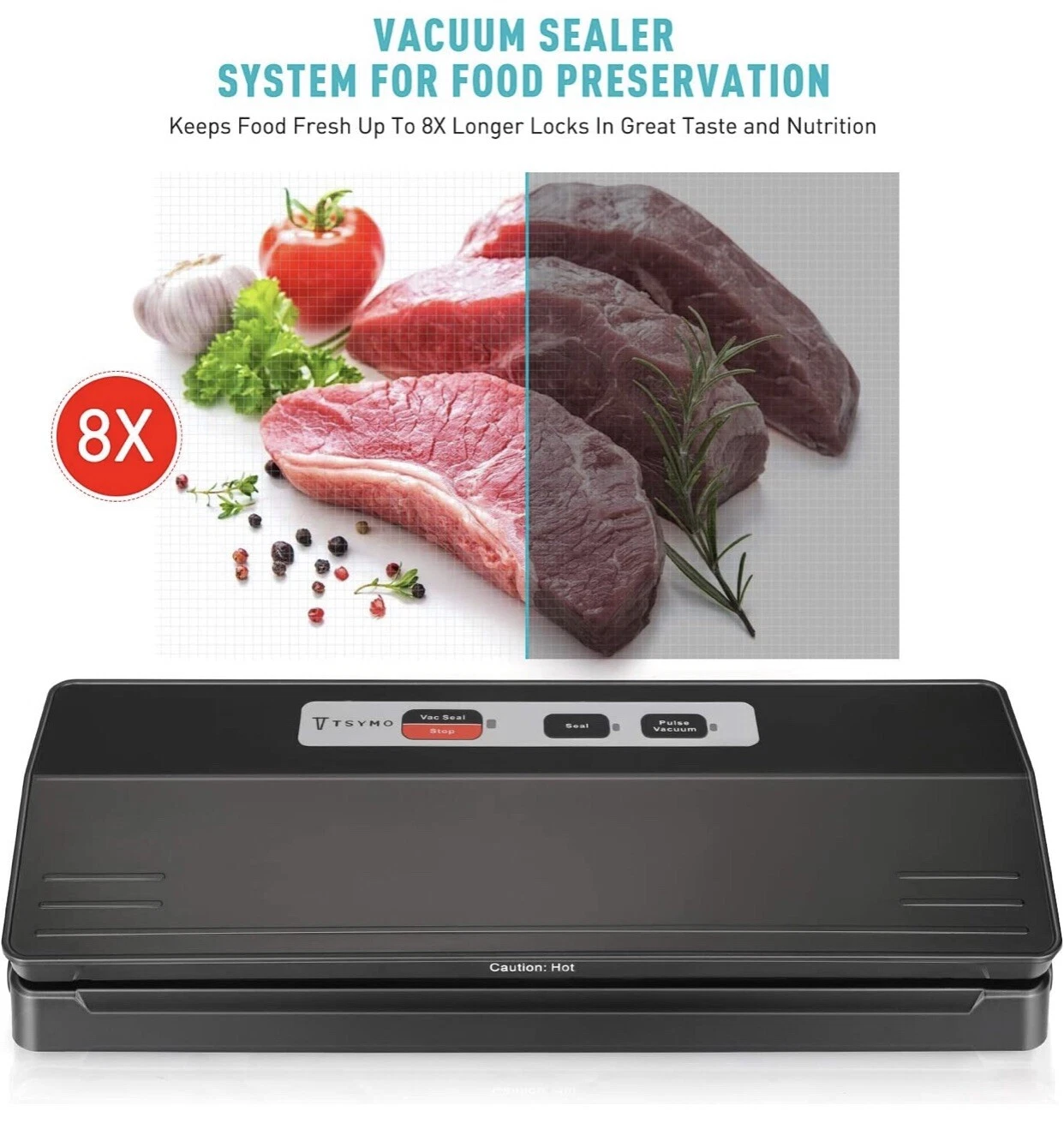 TSYMO Vacuum Sealer Machine - 100 Times Consecutive Seals,70Kpa Automatic Food