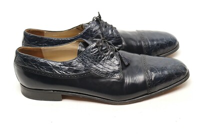 Mezlan Dark Blue Genuine Crocodile Oxfords. Mezlan Blue Mens Designer Loafers | Arrowsmith Shoes main image 4