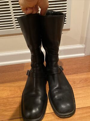 Gucci Womens Vintage Moto Mid Calf Leather Boots Black Size EU 38