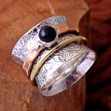 Black Onyx Gemstone 925 Sterling Silver Spinner Ring Handmade Jewelry Gift A-132