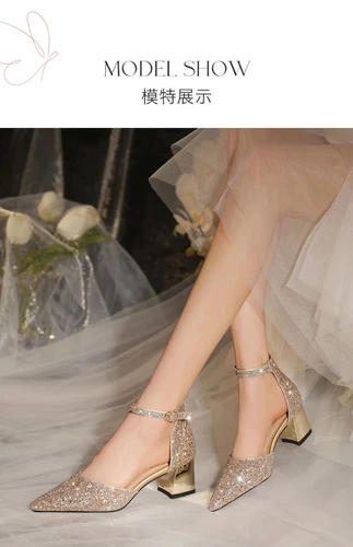 Women Sequins Thick High Heels Ankle Strap Luxury Pumps Wedding arty Shoes - Bild 8 von 17