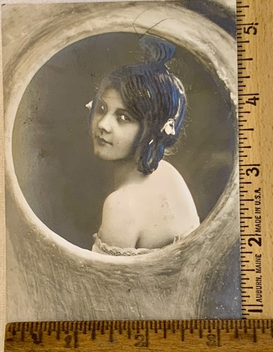 Antique Postcard Portrait Young Woman Tree RPPC Risqué Lace Camisole Bas Relief - Picture 2 of 9