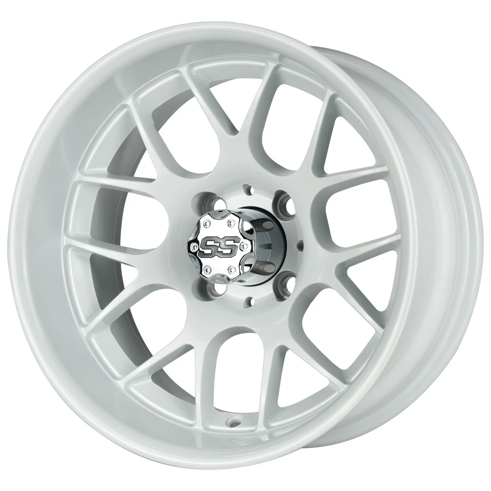 (4) 14" Full Gloss White Mesh Golf Cart Wheels 14x7 4x101.6 EZGO Yamaha Club Car Foto 3 de 3