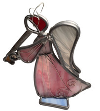 Stained Glass Angel Christmas Sun Catcher- Standing w/Horn 6  multicolor-      