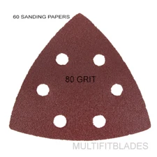 Large Triangular Size 80 Grit Hook & Loop Oscillating Sanding Sheets: 60 PacK