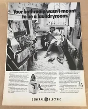 General Electric ad 1972 vintage orig print 1970s retro art laundry room dryer