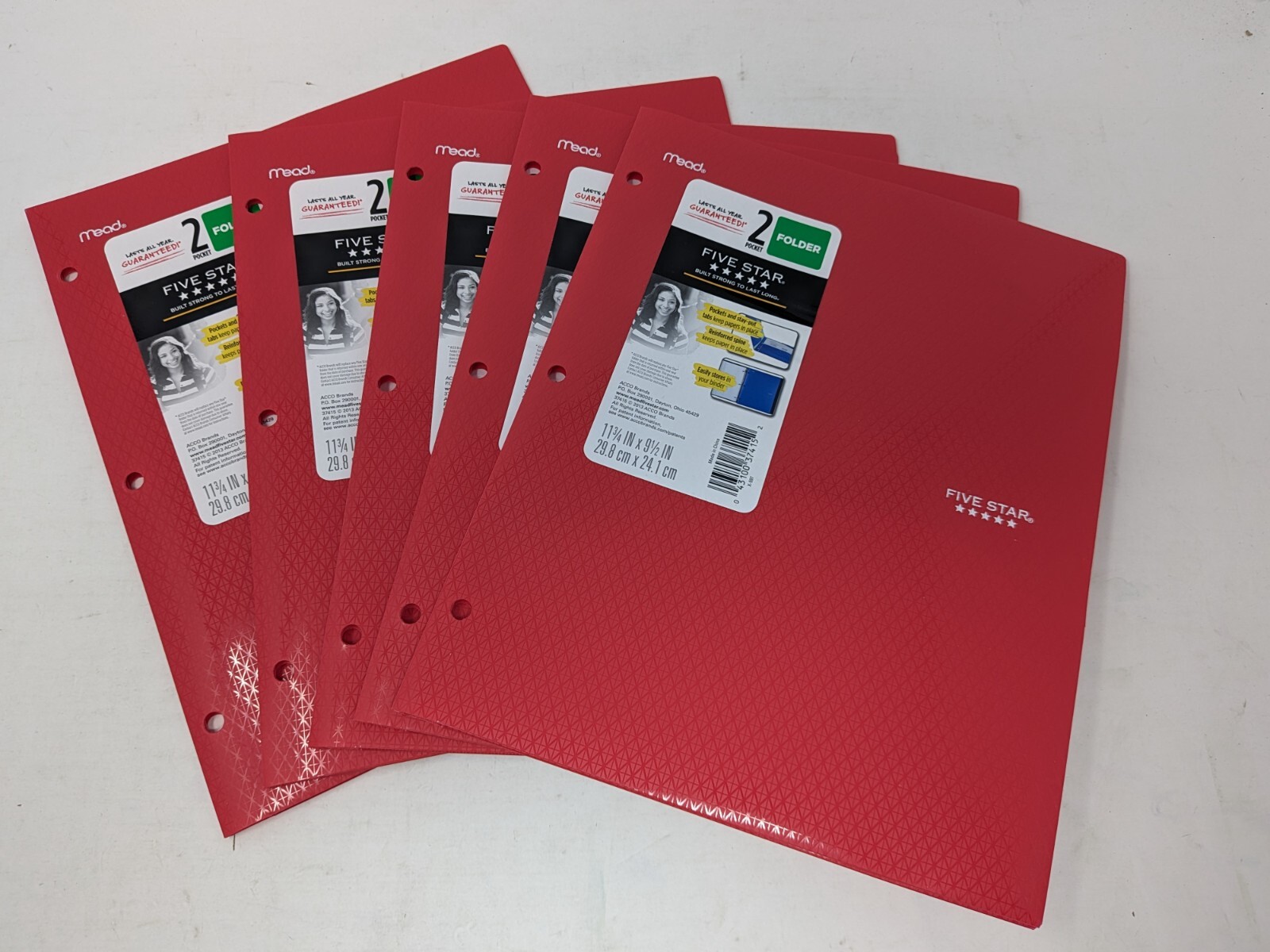 Red Mead Five Star 2 Pocket Folder 3 Hole Plastic Folder Stay Put Tab
