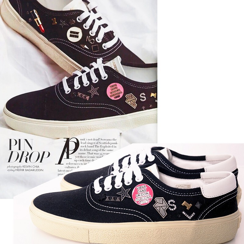 37 NUOVE SNEAKERS DA SKATE SAINT LAURENT DONNA $2.750 SAINT LAURENT in tela nera RARO LOGO SPILLE