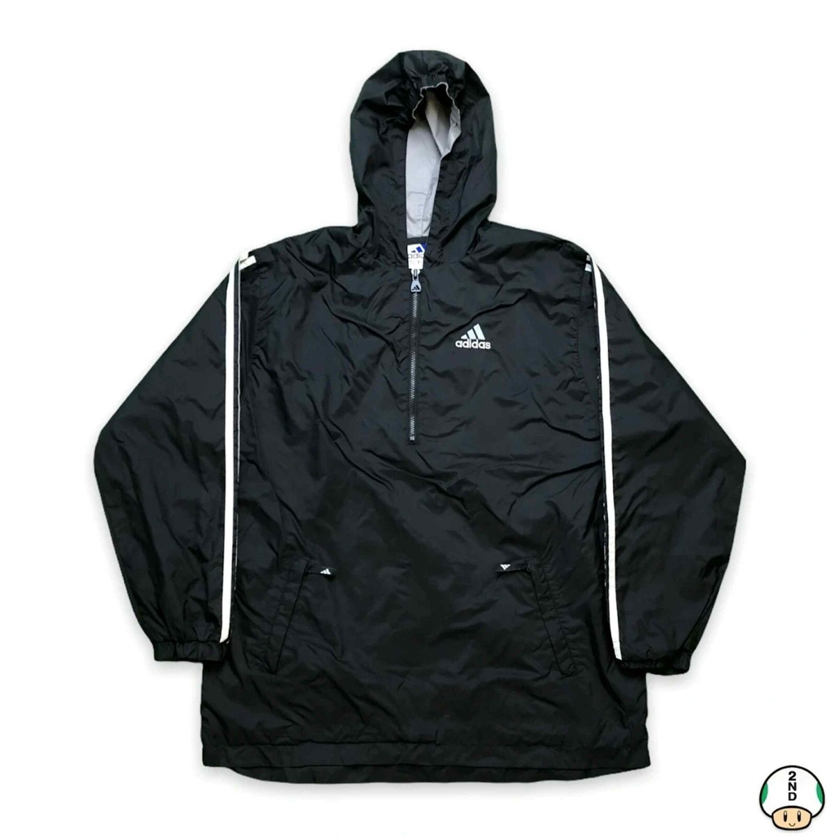 90s MAGPIE アーセナル トラックジャケット ヴィンテージ 黒 L程 Vintage Adidas Jacket Mens XL Black Stripe Spell Out 1/4 Zip 90s