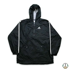 Vintage Adidas Jacket Mens XL Black Stripe Spell Out 1/4 Zip 90s Windbreaker