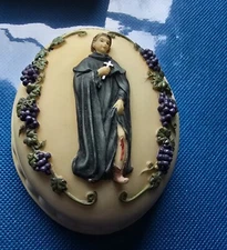 Vtg Abundant Graces St Peregrine resin box with medal inside