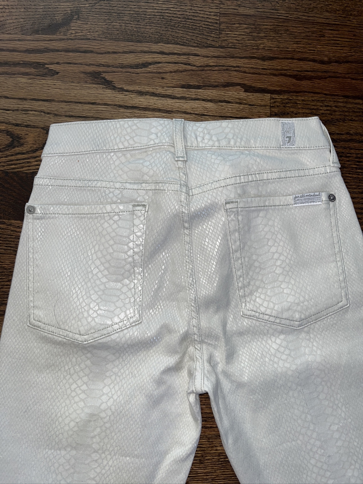 7 For All Mankind Women Snakeskin Slim Illusion Cream Pants Jeans 26x29.5 New - View 10