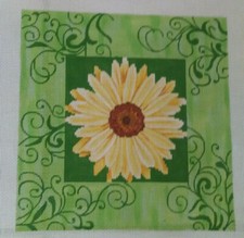 JP Yellow Daisy  Green Swirl Handpaint Needlepoint Canvas