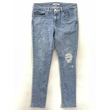 Levis Womens 711 Skinny Jeans Blue Stretch Distressed Light Wash Denim 31