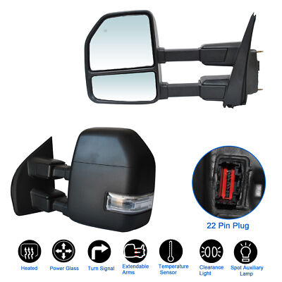 New Tow Mirrors Fit 2017 Ford F250 350 Power Heated Signal Temp Sensor Black