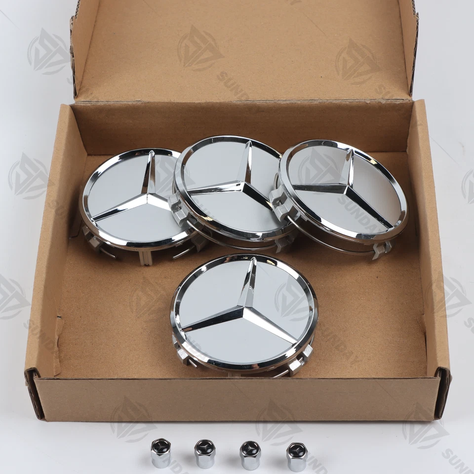 4x Gloss Silver 75mm ABS Wheel Centre Hub Caps For AMG A B C E S M Class CLA - Image 3 of 4