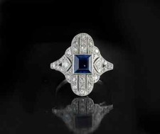 Art Deco Style Lab-Created Blue Sapphire Cluster Engagement Ring In 925 Silver