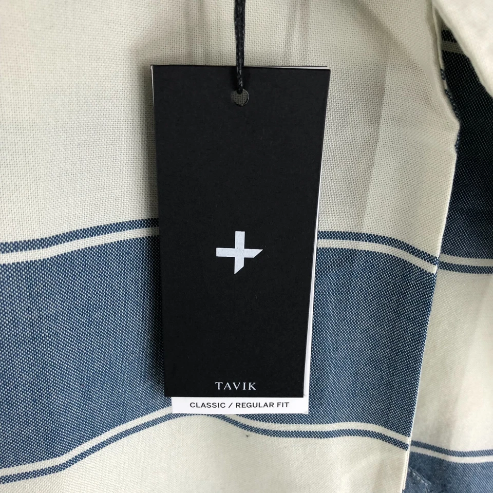 Camisa Tavik Para Hombres Abotonada Rayas Manga Larga Algodón Azul Blanco Talla S Foto 4 de 4