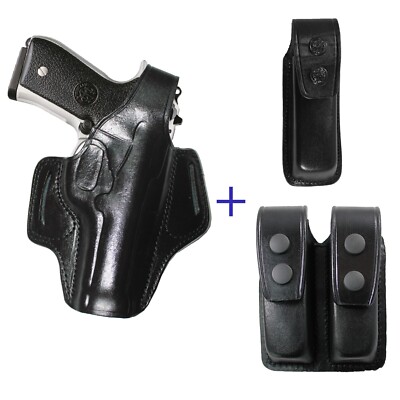 Handmade Leather OWB Carry Thumb Break Gun Holster With / Without Magazine Pouch