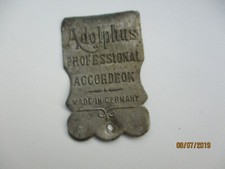 ADOLPHUS ACCORDEON , VINTAGE accordion TIN EMBLEM SIGN , 0