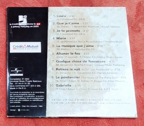 JOHNNY HALLYDAY CD PROMO CREDIT MUTUEL COMPILATION 10 TITRES 2003 NEUF ET SCELLÉ - Picture 2 of 2
