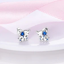 Aritos  De Plata Esterlina Para Regalos Damas Aretes Elefante Azul 