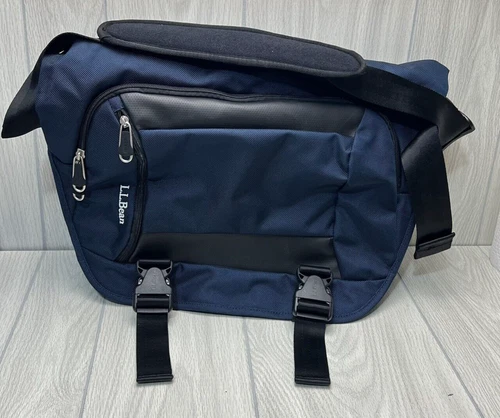 LL Bean Traveler Nylon Blue Messenger Travel Laptop Bag Carryon Zipper Unisex