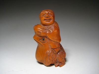 Antique Japanese NETSUKE Toad Gama Sennin -signed -okimono -rare from Japan