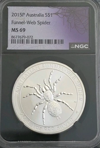 2015-P Australia Funnel Web Spider 1oz .999 Silver MS69 NGC Black Core
