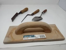 Lot of Masonry Tools Wood Float, Pointing Trowel, Brick Trowel And Edging Tool