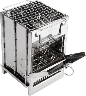 REDCAMP Wood Burning Folding Camp Stove Stainless Steel Grid, Portable Collapsib