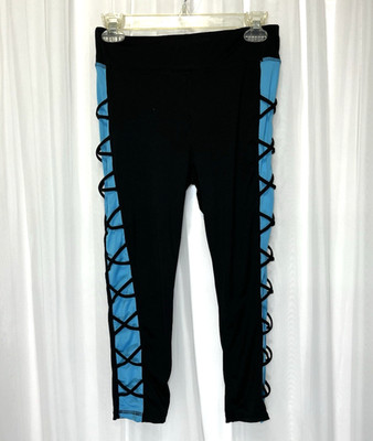 Cascade Blue Capri Yoga Pants Womens SM Black Blue Leggings Gym Workout Stretch