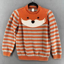 Gymboree Crew Neck Fox Striped Sweater Kids 12 Orange Pullover Cotton Whimsy