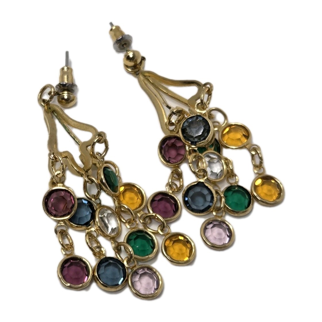 Multicolor Bezel Crystal Dangle Drop Earrings Mul… - image 1