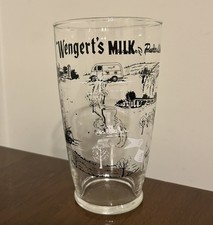 1960s Wengert?s Milk 1 Quart Clear Glass Jug Black PA Dutch Graphics Lebanon PA