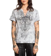Affliction Women's T-Shirt Newport Road Biker Tattoo Y2K