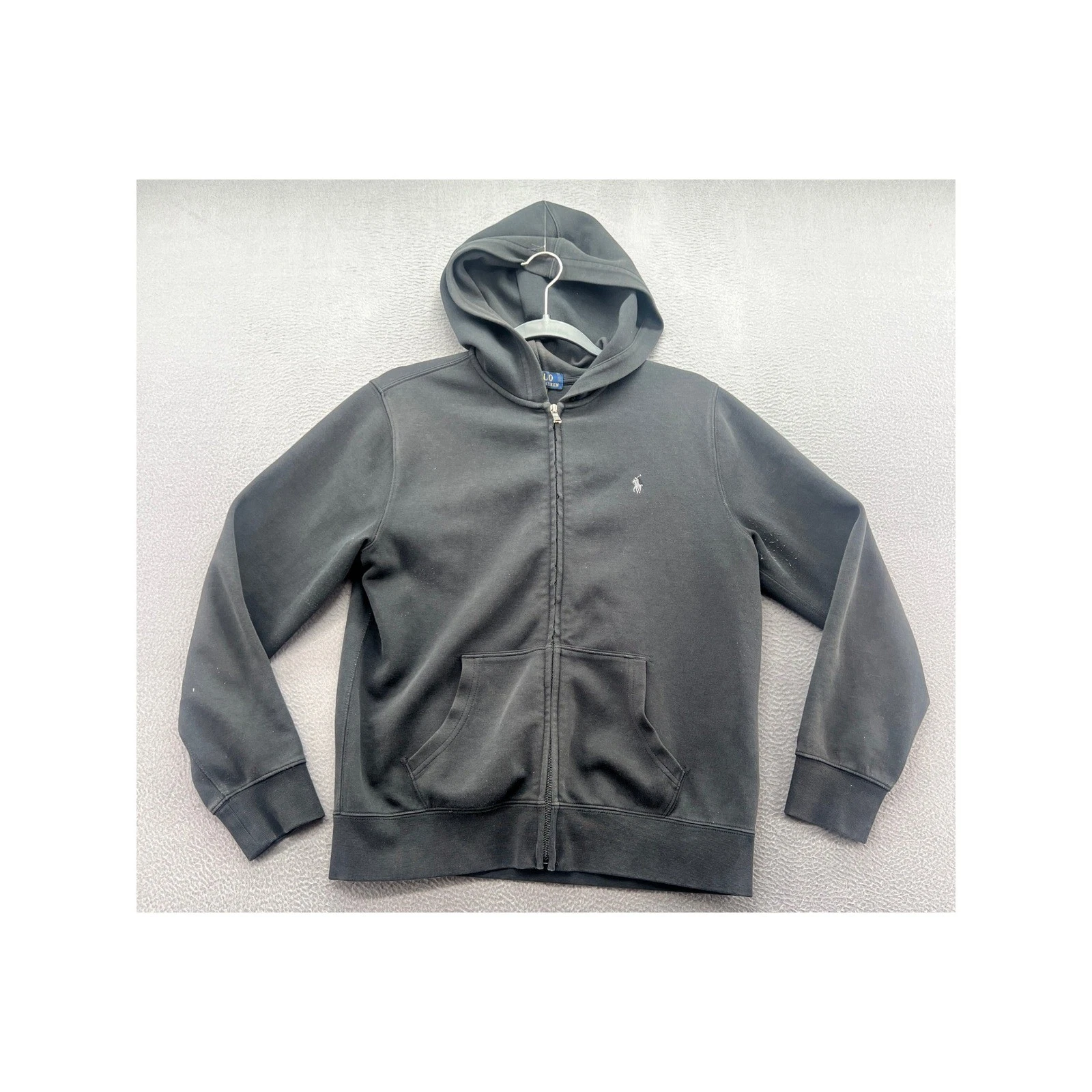 Polo Ralph Lauren Jacket Kids Black Full Zip Hoodie Sweatshirt White Pony Size L