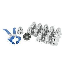 33 mm Chrome Lug Nut Covers - Flanged, Push on Fitting - Metal Chrome Lug Nut