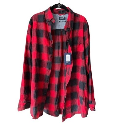 Chaps Classic Red & Black Buffalo Plaid Flannel Button-Down Shirt Casual E51