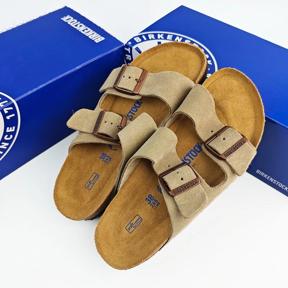 Sandalias informales Birkenstock Arizona plantilla suave topo gamuza cuero talla EU37-45 Foto 4 de 4